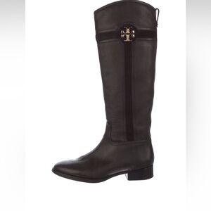 Tory Burch Black Over the Knee Boots with Gold Emblem